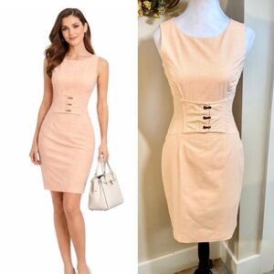 ANTONIO MELANI Corset Waist Orange/White Micro Stripe Sheath Career Dress Sz 0💚